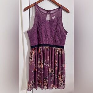 WOMENS XHILARATION SLEEVELESS DRESS W/ LACE OVERLAY